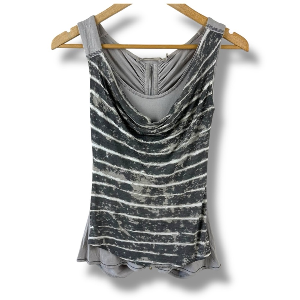 Karen Millen Size 6 Cowl Neck Layered Tank Top Gray Draped Indie Sleaze Grunge